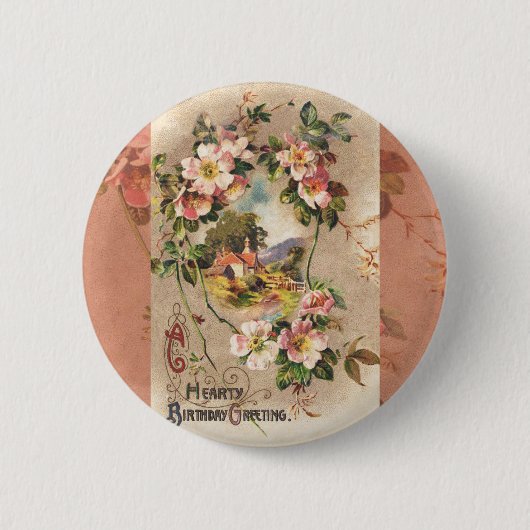 Happy Birthday Kaart Artwork Ronde Button 5,7 Cm (Voorkant)