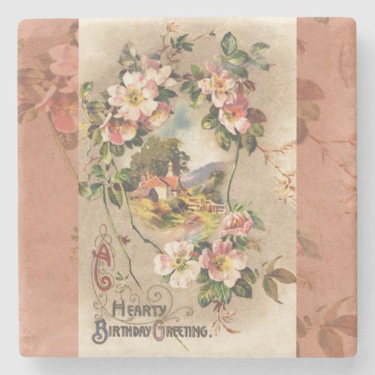  Happy Birthday Kaart Artwork Stenen Onderzetter (Voorkant)