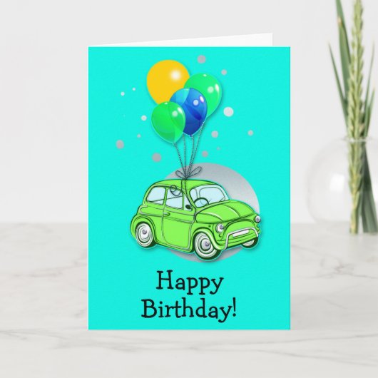 Happy Birthday Kaart: auto en ballonnen Kaart (Voorkant)