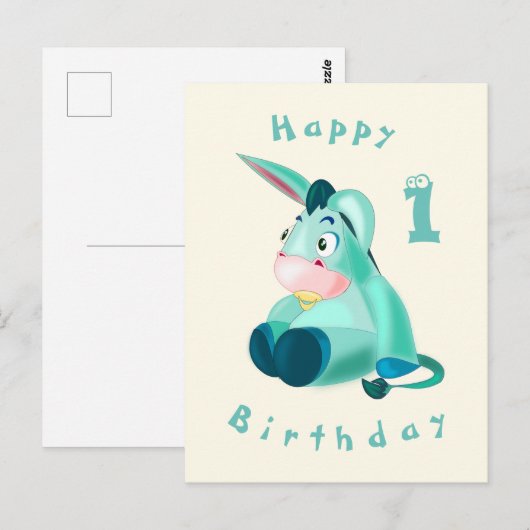 Happy Birthday Kaart - Baby Donkey - Uw leeftijd / (Voorkant / Achterkant)