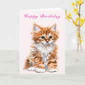 Happy Birthday Kaart Baby Kitten - Jouw tekst (Gele Bloem)