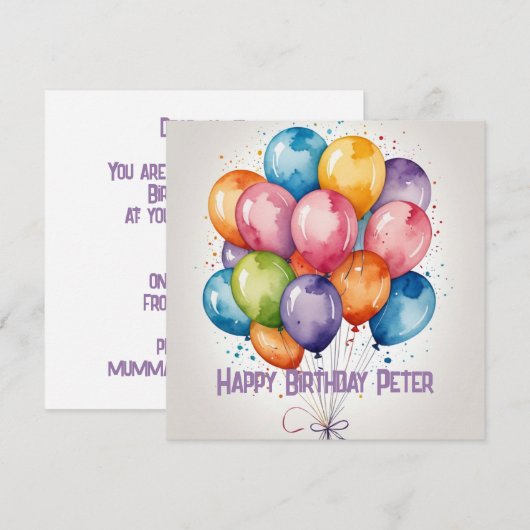 Happy Birthday kaart ballonnenfeest (Voorkant / Achterkant)