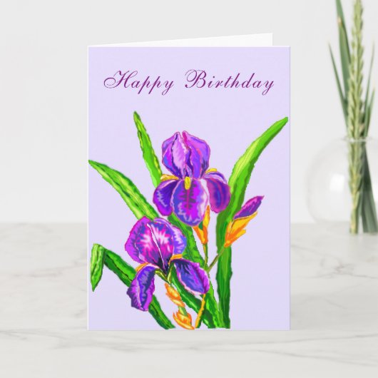 Happy Birthday Kaart Beauful Iris Flowers (Voorkant)