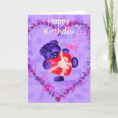Happy Birthday Kaart Beer met Heart Gift (Voorkant)