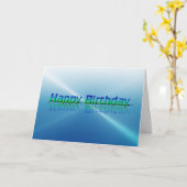 Happy Birthday Kaart Blauw en Groen Reflectie Teks (Gele Bloem)