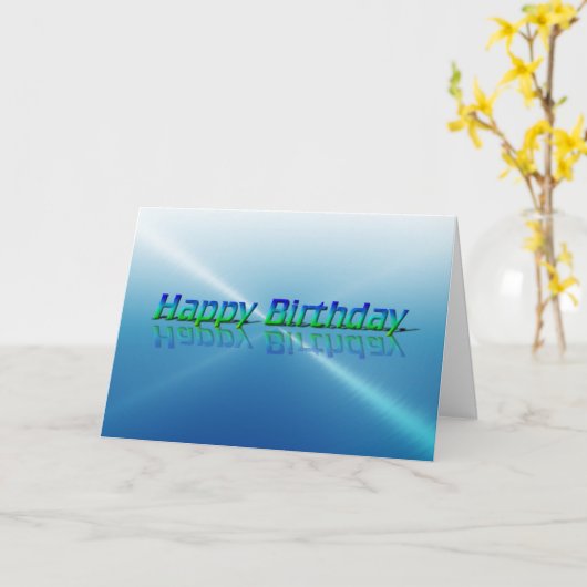Happy Birthday Kaart Blauw en Groen Reflectie Teks (Gele Bloem)