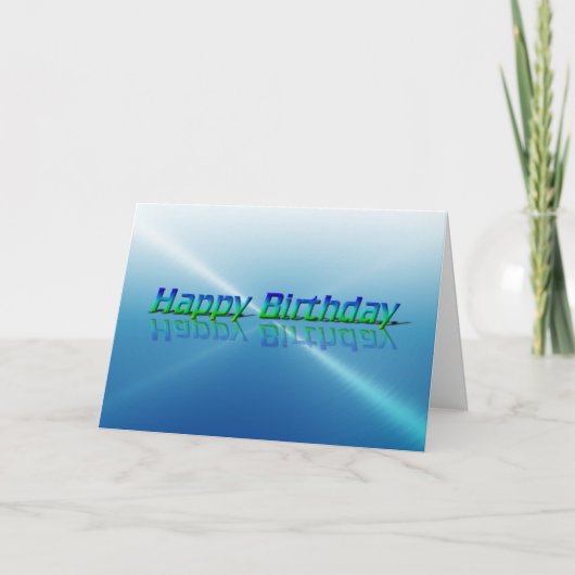 Happy Birthday Kaart Blauw en Groen Reflectie Teks (Voorkant)