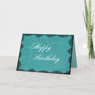 Happy Birthday Kaart - Blauwgroen  kant