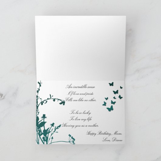 Happy Birthday Kaart - Cherry Blossom  Blauwgroen (Binnen)