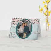 Happy Birthday Kaart - Cherry Blossom  Blauwgroen (Gele Bloem)