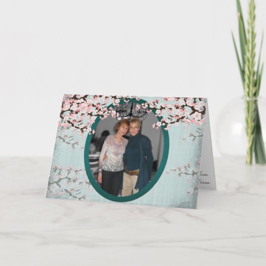 Happy Birthday Kaart - Cherry Blossom  Blauwgroen (Voorkant)