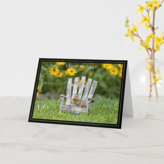 Happy Birthday Kaart Chipmunk (Gele Bloem)