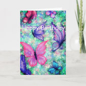 Happy Birthday Kaart Colorful Butterflies vliegen (Voorkant)