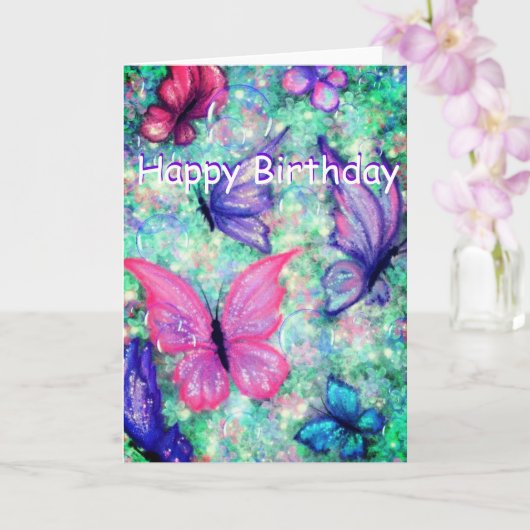 Happy Birthday Kaart Colorful Butterflies vliegen (Orchidee)