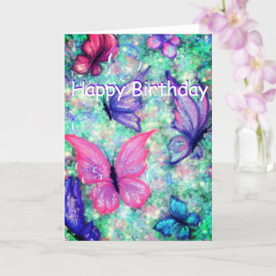 Happy Birthday Kaart Colorful Butterflies vliegen