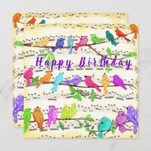 Happy Birthday Kaart Colorful Musical Birds Song