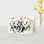 Happy Birthday Kaart Couple Elephant - Love (Gele Bloem)