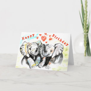 Happy Birthday Kaart Couple Elephant - Love