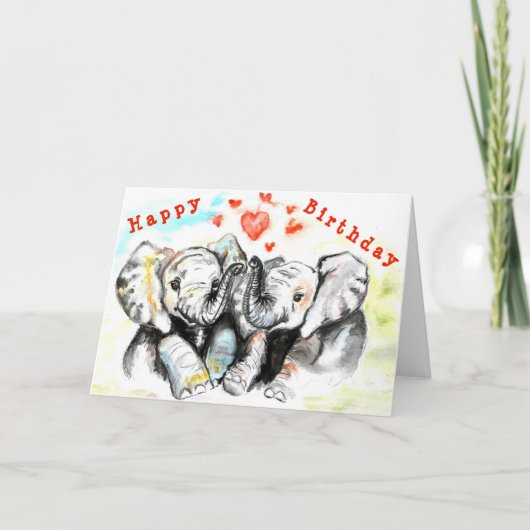 Happy Birthday Kaart Couple Elephant - Love (Voorkant)