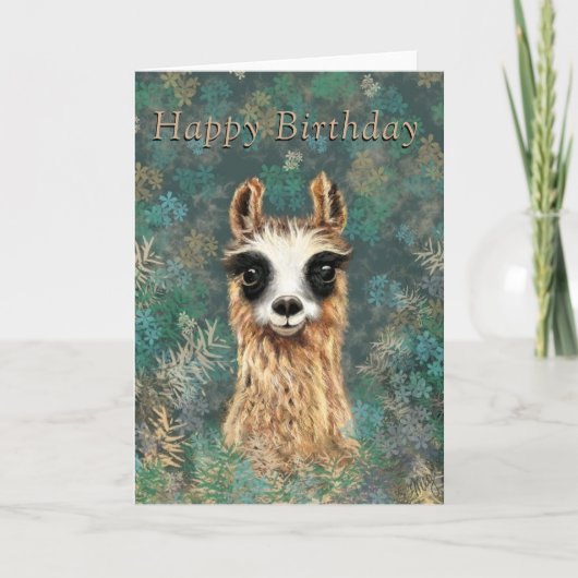 Happy Birthday Kaart Curious Baby Llama Fun (Voorkant)