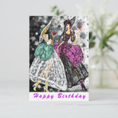 Happy Birthday Kaart Dames Drink Wijn - Proost (Staand voorkant)