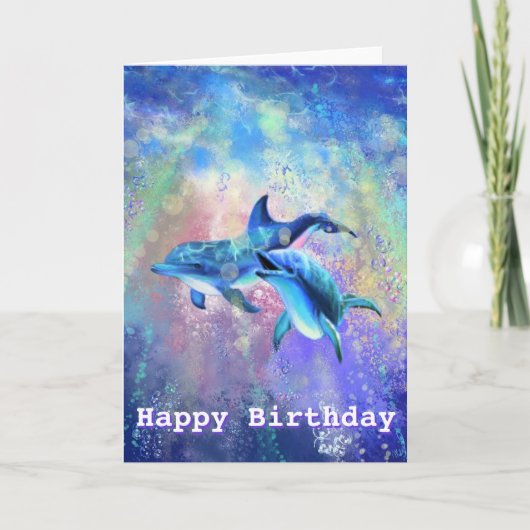 Happy Birthday Kaart Dolphin Couple - Jouw tekst (Voorkant)
