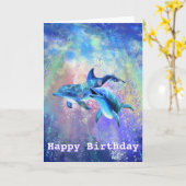 Happy Birthday Kaart Dolphin Couple - Jouw tekst (Gele Bloem)