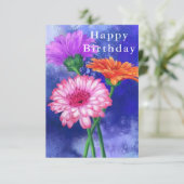 Happy Birthday-kaart Drie kleuren Gerberas schilde Kaart (Staand voorkant)