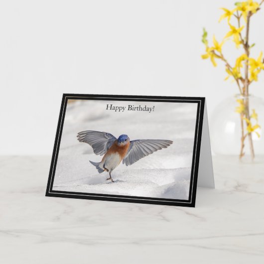 Happy Birthday Kaart Eastern Bluebird (Gele Bloem)