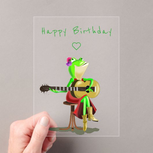 Happy Birthday Kaart Frog spelen gitaar grappig Acryl Uitnodigingen (Insitu (Draagbaar))