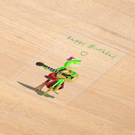 Happy Birthday Kaart Frog spelen gitaar grappig Acryl Uitnodigingen (Laagn)