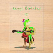 Happy Birthday Kaart Frog spelen gitaar grappig Acryl Uitnodigingen (Voorkant)