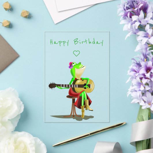 Happy Birthday Kaart Frog spelen gitaar grappig Acryl Uitnodigingen (Insitu (Huwelijk))