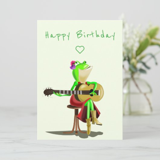 Happy Birthday-kaart - Fun - Frog Plays Guitar Kaart (Staand voorkant)