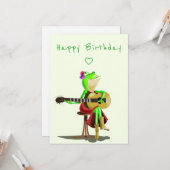 Happy Birthday-kaart - Fun - Frog Plays Guitar Kaart (Voorkant / Achterkant in situ)