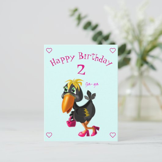 Happy Birthday Kaart - Funny Bird - Uw leeftijd / (Staand voorkant)
