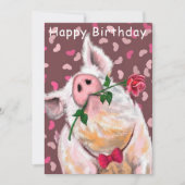 Happy Birthday Kaart Funny Gentleman Pig met Roos (Voorkant)