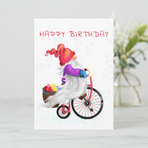 Happy Birthday Kaart Gnome met Bike en Gifts