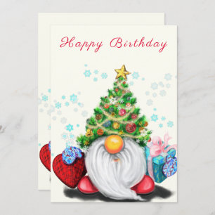Happy Birthday Kaart Gnome met kerstboom Pet