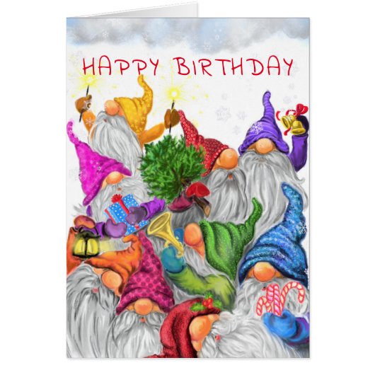 Happy Birthday Kaart Gnomes Paty Fun (Voorkant)