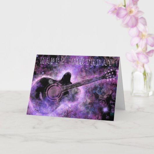 Happy Birthday Kaart Guitar Music (Orchidee)