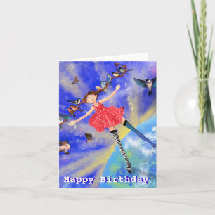 Happy Birthday Kaart - Happy Girl met vogels