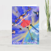Happy Birthday Kaart Happy Girl met vogels (Voorkant)