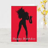 Happy Birthday Kaart Hot Saxo Jazz Girl Dancing (Gele Bloem)