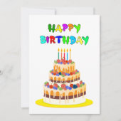 Happy Birthday Kaart in kleurrijke tekst met taart (Voorkant)