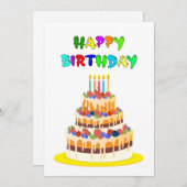 Happy Birthday Kaart in kleurrijke tekst met taart (Voorkant / Achterkant)