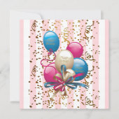 Happy Birthday Kaart Invitation Balloons Streep Ro (Voorkant)