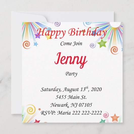 Happy Birthday Kaart Invitation Een jaar oud (Achterkant)