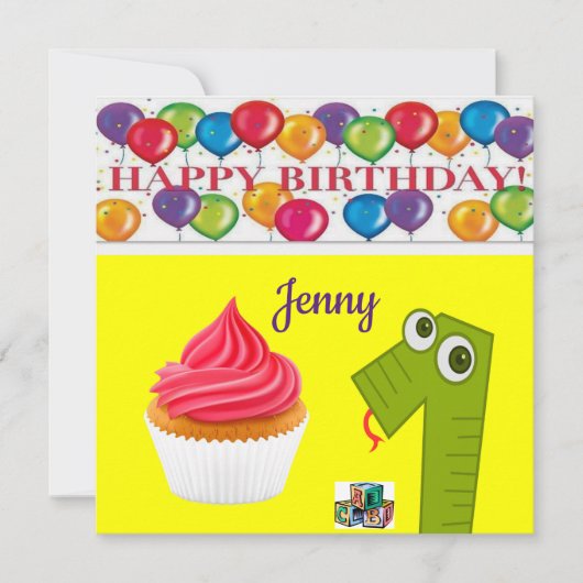 Happy Birthday Kaart Invitation Een jaar oud (Voorkant)