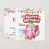 Happy Birthday Kaart Invitation Elephant (Voorkant / Achterkant)